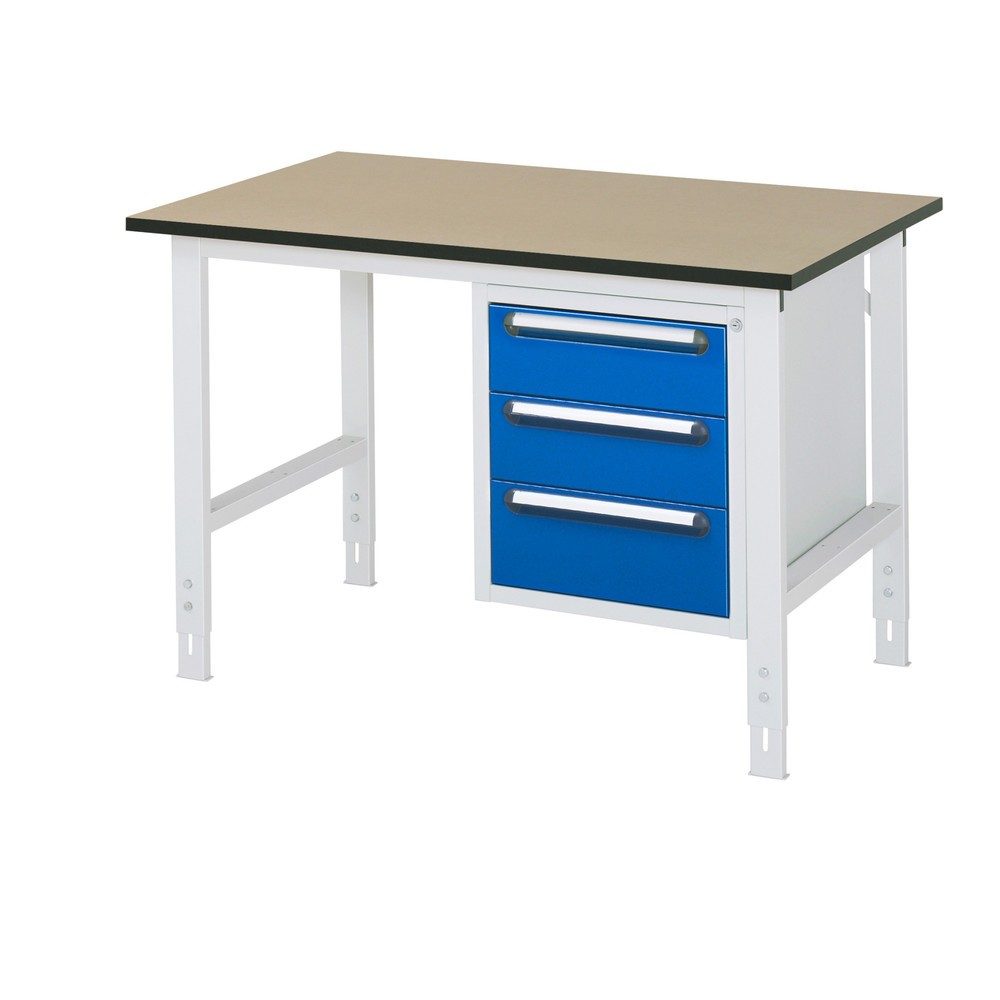 RAU höhenverstellbarer Werktisch Serie TOM, HxBxT 760-1.080 x 1.250 x 800 mm, 3 Schubladen, MDF Arbeitsplatte