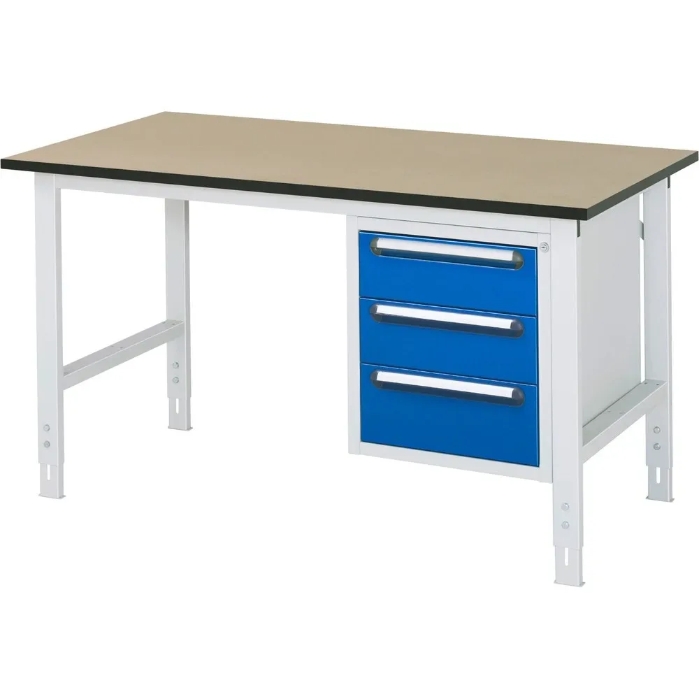 RAU höhenverstellbarer Werktisch Serie TOM, HxBxT 760-1.080 x 1.500 x 800 mm, 3 Schubladen, MDF Arbeitsplatte
