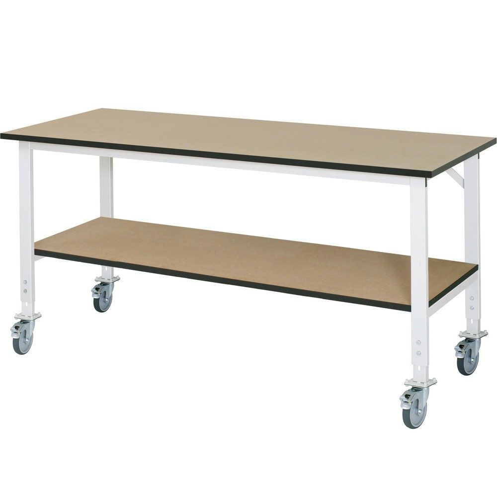 RAU höhenverstellbarer, mobiler Werktisch Serie TOM, HxBxT 910-1.230 x 2.000 x 800 mm, MDF Arbeitsplatte