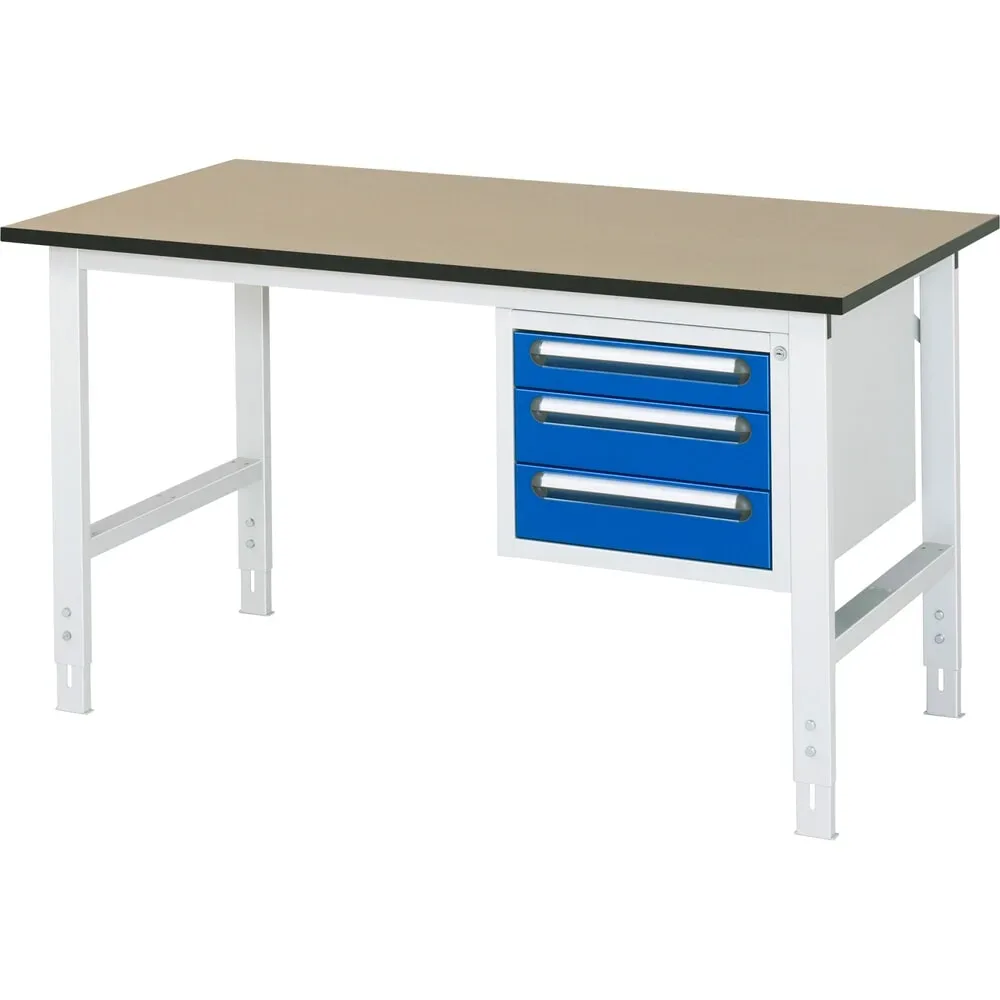 RAU höhenverstellbarer Werktisch Serie TOM, HxBxT 760-1.080 x 1.500 x 800 mm, 3 Schubladen, MDF Arbeitsplatte