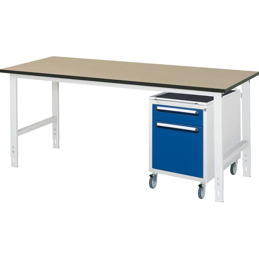 RAU Werkstatt-Set TOM 2-teilig, mit Werktisch, HxBxT 760-1.080 x 2.500 x 800 mm, MDF Arbeitsplatte, zzgl. Roll-Container mit 2 Schubladen, HxBxT 690 x 480 x 600 mm