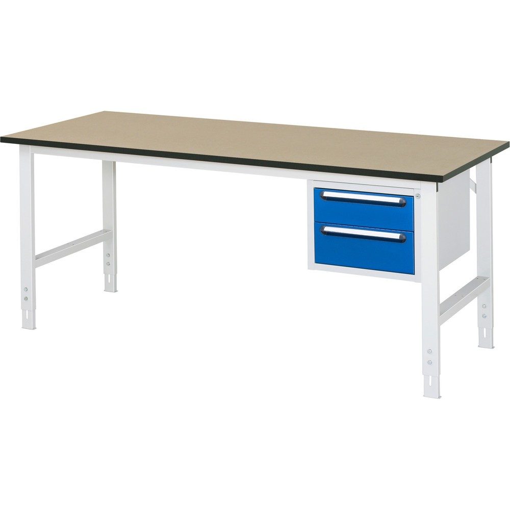 RAU höhenverstellbarer Werktisch Serie TOM, HxBxT 760-1.080 x 2.500 x 800 mm, 2 Schubladen, MDF Arbeitsplatte
