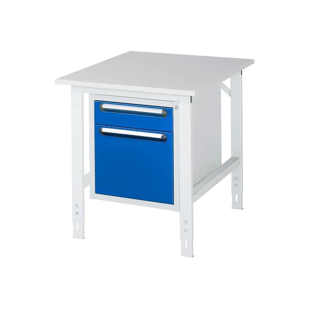 RAU höhenverstellbarer Werktisch Serie TOM, HxBxT 760-1.080 x 750 x 1.000 mm, 2 Schubladen, Arbeitsplatte Melamin-Belag