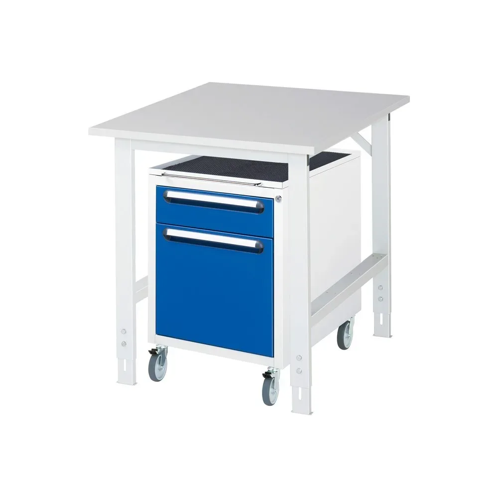 kaiserkraft Arbeitstisch mit Schubladenschrank, Roll-Container mit 2 Schubladen 1 x 120, 1 x 360 mm, BxT 750 x 1000 mm, M-Platte, Stärke 22 mm
