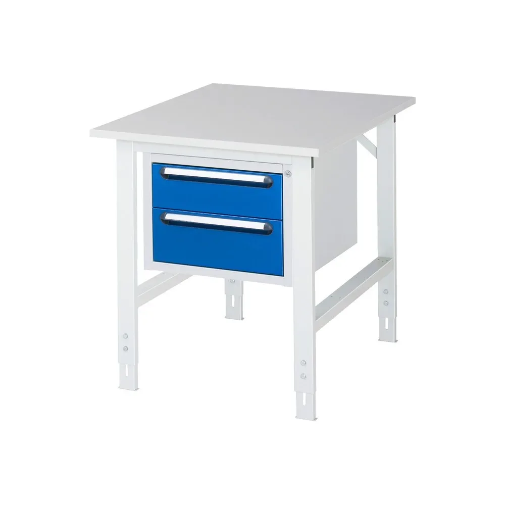 RAU höhenverstellbarer Werktisch Serie TOM, HxBxT 760-1.080 x 750 x 1.000 mm, 2 Schubladen, Arbeitsplatte Melamin-Belag