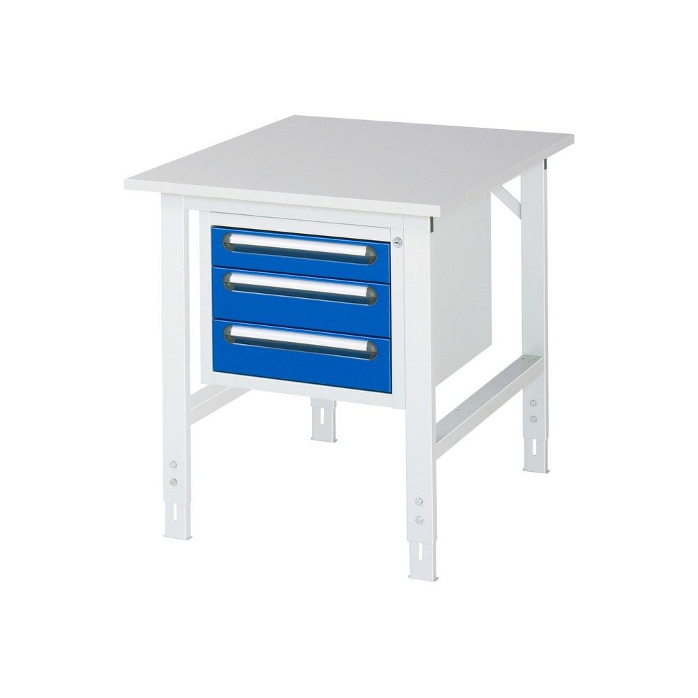 kaiserkraft Arbeitstisch mit Schubladenschrank, Unterbau-Container mit 3 Schubladen 1 x 90, 2 x 120 mm, BxT 750 x 1000 mm, M-Platte, Stärke 22 mm