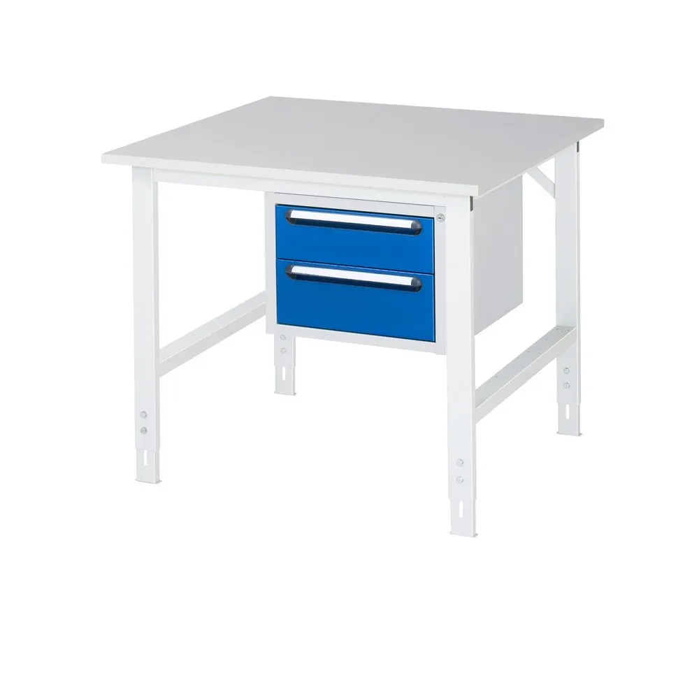 RAU höhenverstellbarer Werktisch Serie TOM, HxBxT 760-1.080 x 1.000 x 1.000 mm, 2 Schubladen, Arbeitsplatte Melamin-Belag