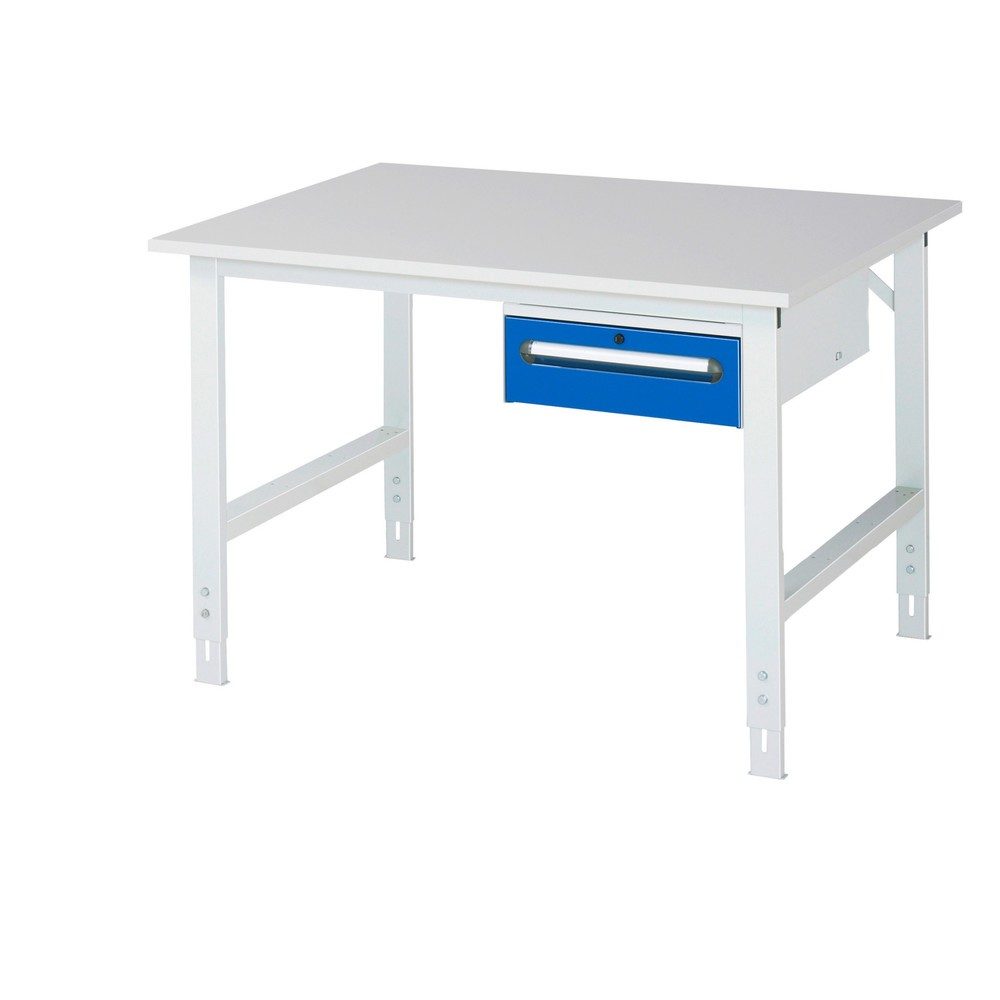 kaiserkraft Arbeitstisch mit Schubladenschrank, Unterbau-Container mit 1 Schublade 150 mm, BxT 1250 x 1000 mm, M-Platte, Stärke 22 mm