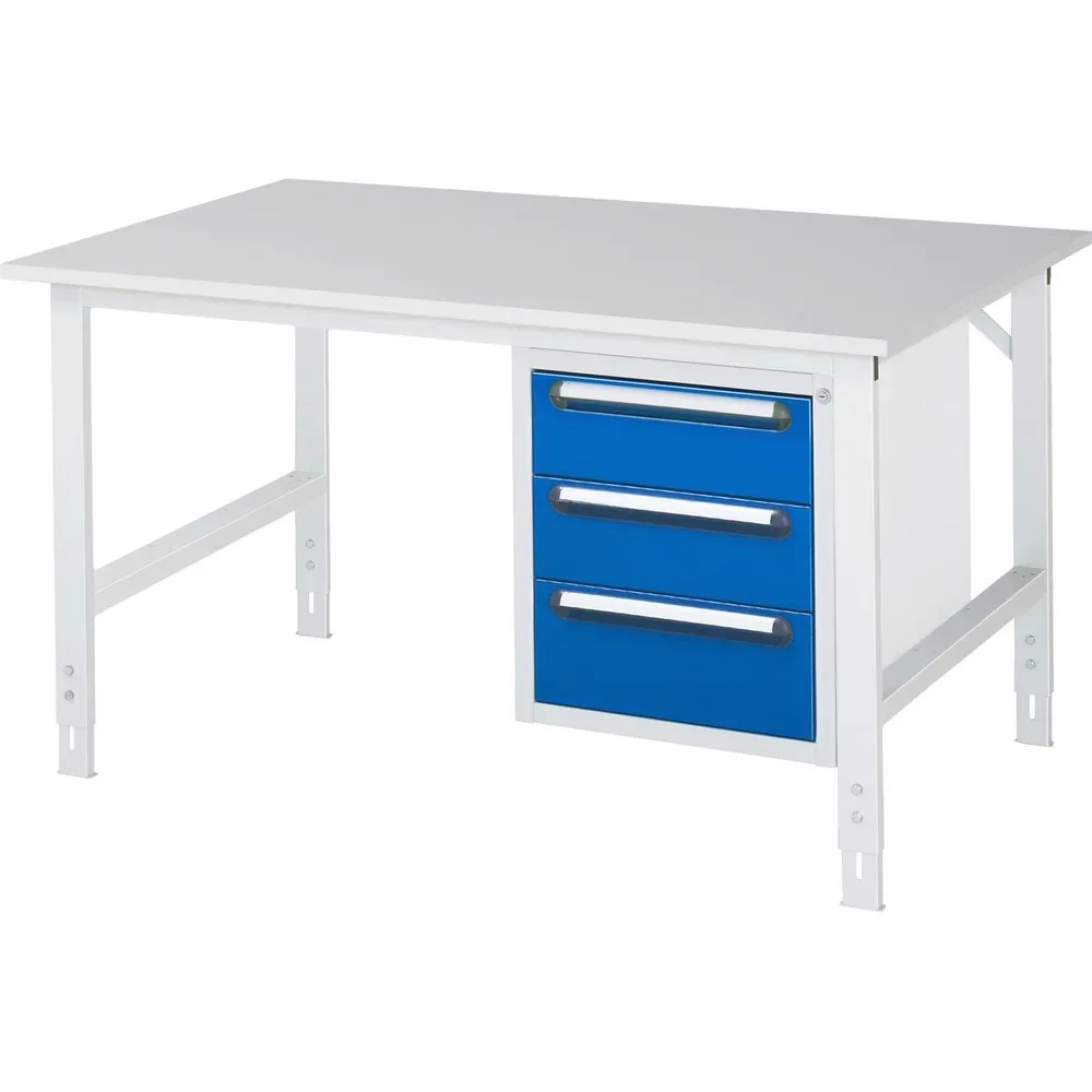 kaiserkraft Arbeitstisch mit Schubladenschrank, Unterbau-Container mit 3 Schubladen 2 x 150, 1 x 180 mm, BxT 1500 x 1000 mm, M-Platte, Stärke 22 mm
