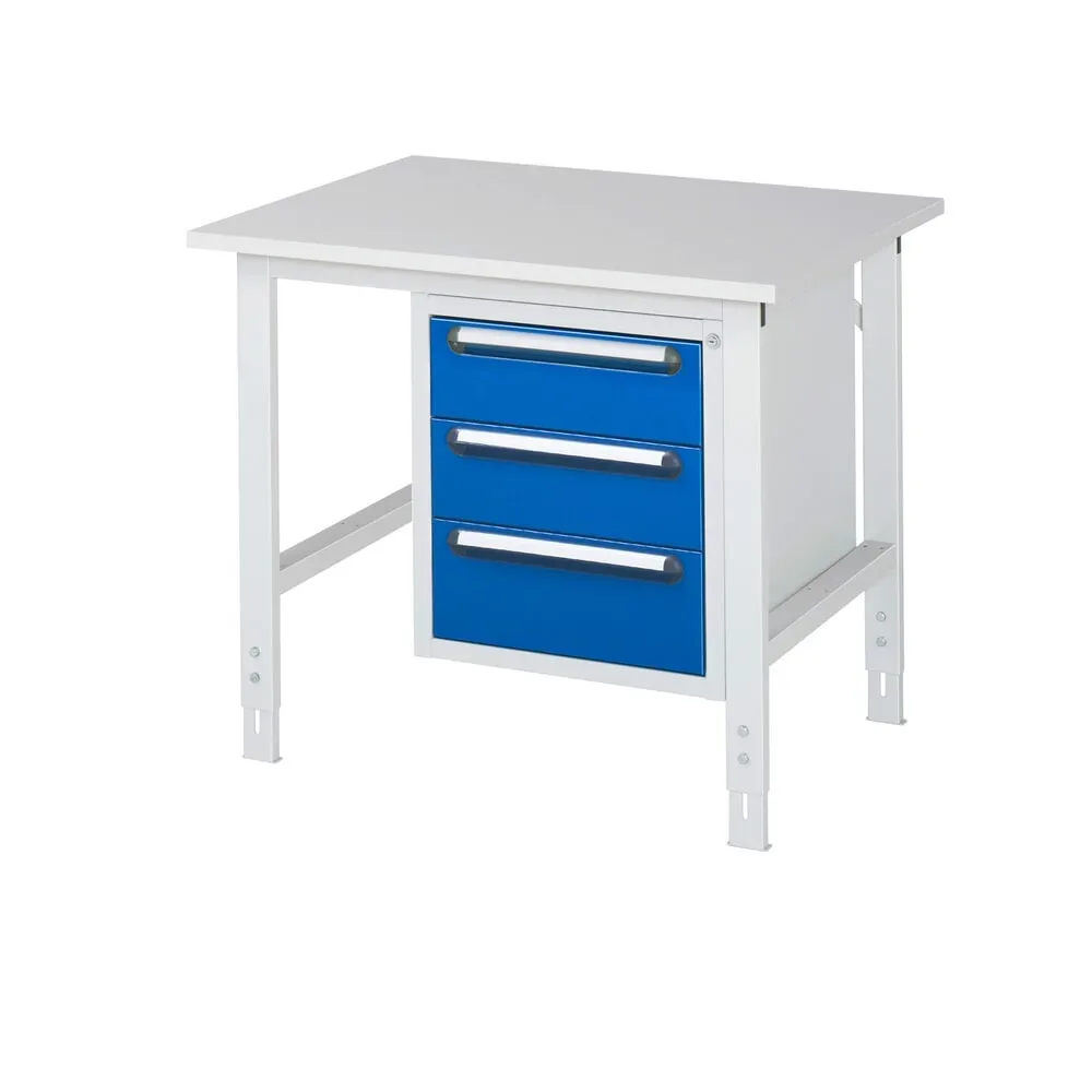 kaiserkraft Arbeitstisch mit Schubladenschrank, Unterbau-Container mit 3 Schubladen 2 x 150, 1 x 180 mm, BxT 1000 x 800 mm, M-Platte, Stärke 22 mm