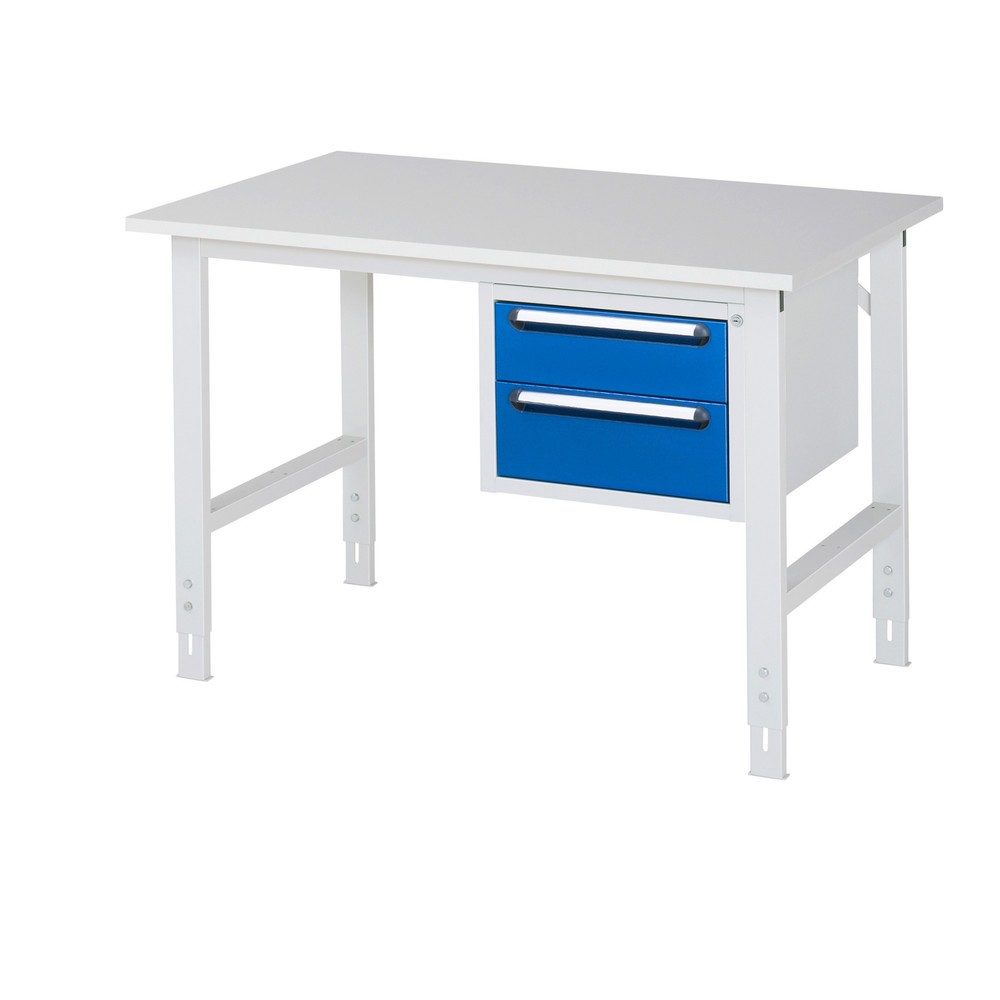 kaiserkraft Arbeitstisch mit Schubladenschrank, Unterbau-Container mit 2 Schubladen 1 x 150, 1 x 180 mm, BxT 1250 x 800 mm, M-Platte, Stärke 22 mm