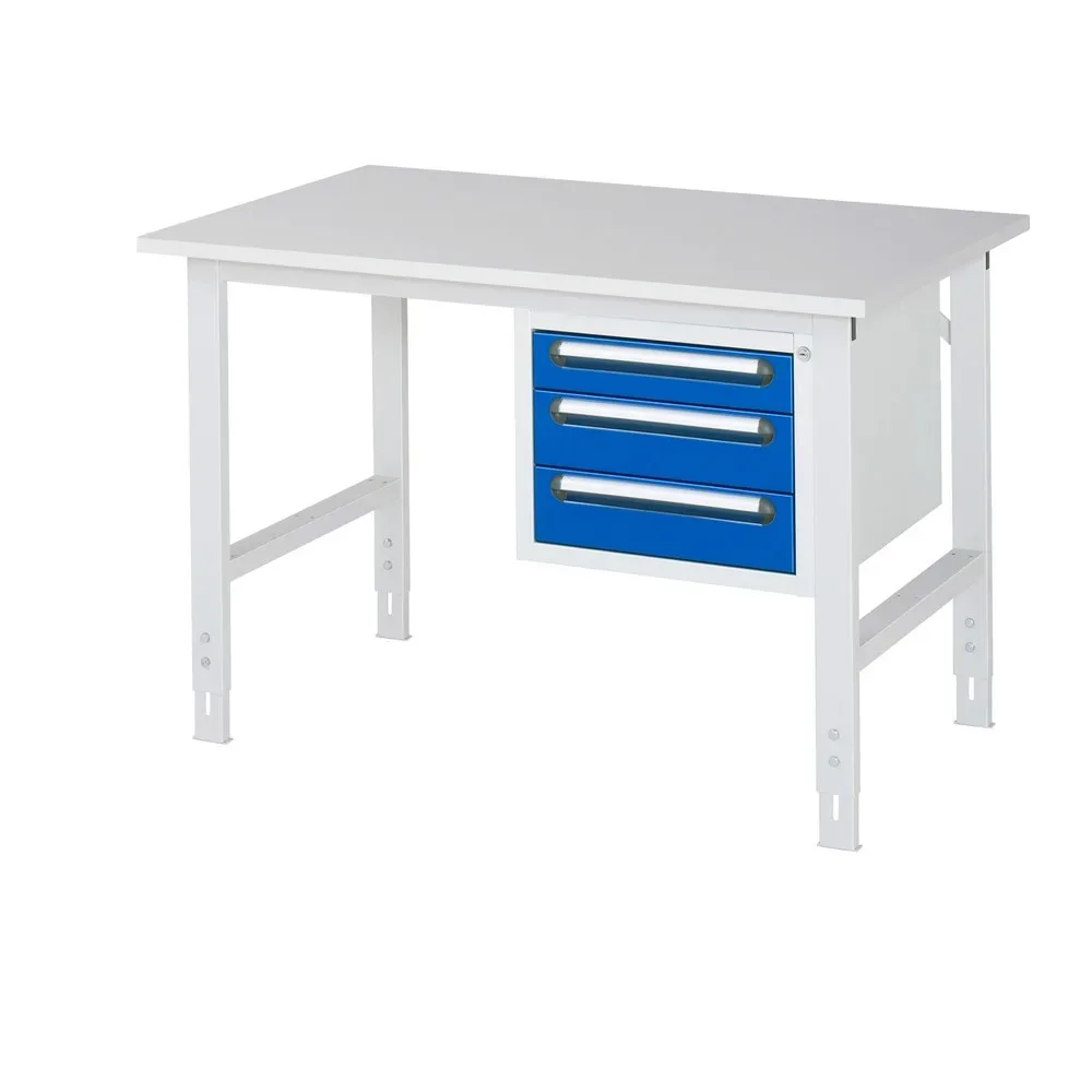 kaiserkraft Arbeitstisch mit Schubladenschrank, Unterbau-Container mit 3 Schubladen 1 x 90, 2 x 120 mm, BxT 1250 x 800 mm, M-Platte, Stärke 22 mm