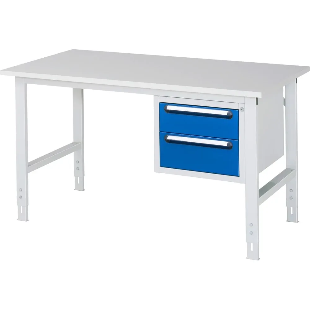 kaiserkraft Arbeitstisch mit Schubladenschrank, Unterbau-Container mit 2 Schubladen 1 x 150, 1 x 180 mm, BxT 1500 x 800 mm, M-Platte, Stärke 22 mm
