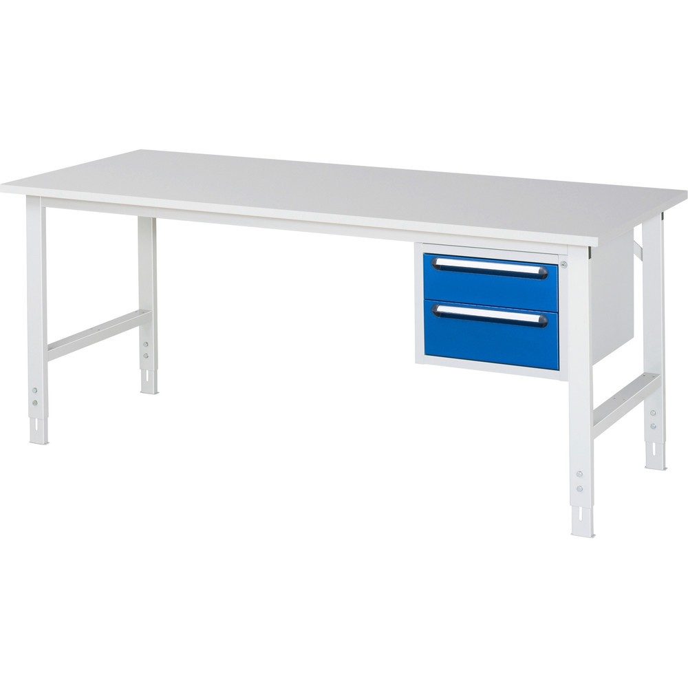 kaiserkraft Arbeitstisch mit Schubladenschrank, Unterbau-Container mit 2 Schubladen 1 x 150, 1 x 180 mm, BxT 2000 x 800 mm, M-Platte, Stärke 22 mm