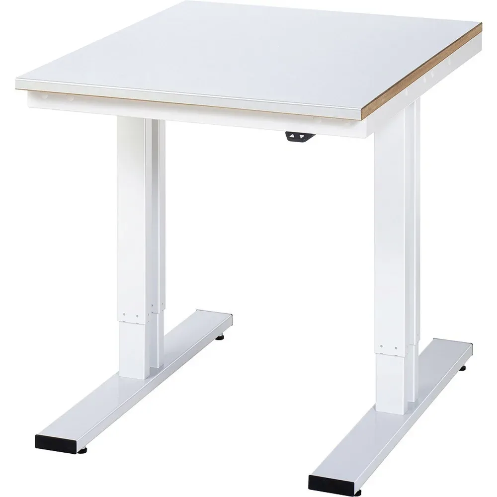 RAU elektrisch höhenverstellbarer Werktisch Serie adlatus 300, HxBxT 720-1.120 x 750 x 1.000 mm, Stahlblechbelag Arbeitsplatte