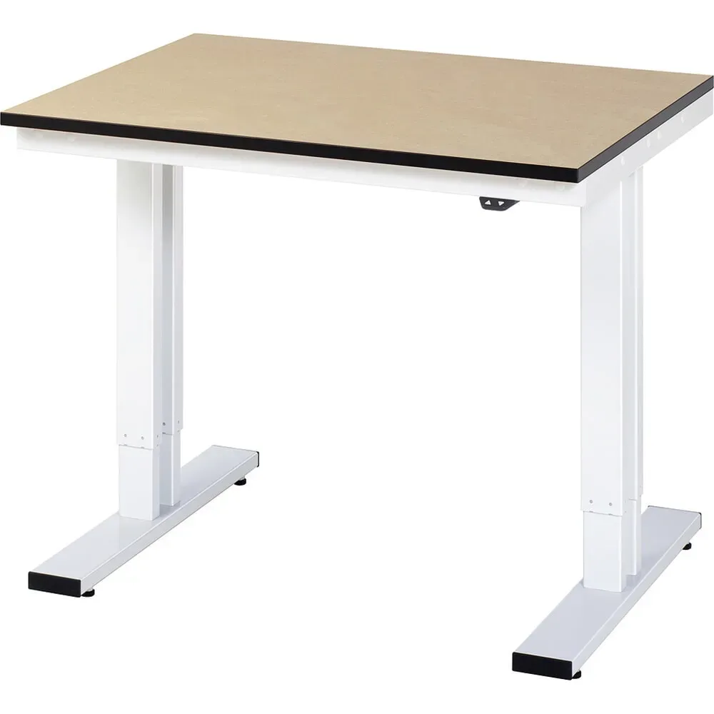 Rau Werktisch Adlatus, elektrisch höhenverstellbar, 22 mm MDF-Platte, bis 300 kg, B 1000 x T 800 x H 720-1120 mm, braun/lichtgrau