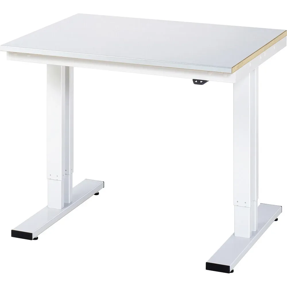 Rau Werktisch Adlatus, elektrisch höhenverstellbar, 25 mm MDF-Platte mit Stahlblechbelag, 300 kg, B 1000 x T 800 x H 720-1120 mm, silber/lichtgrau