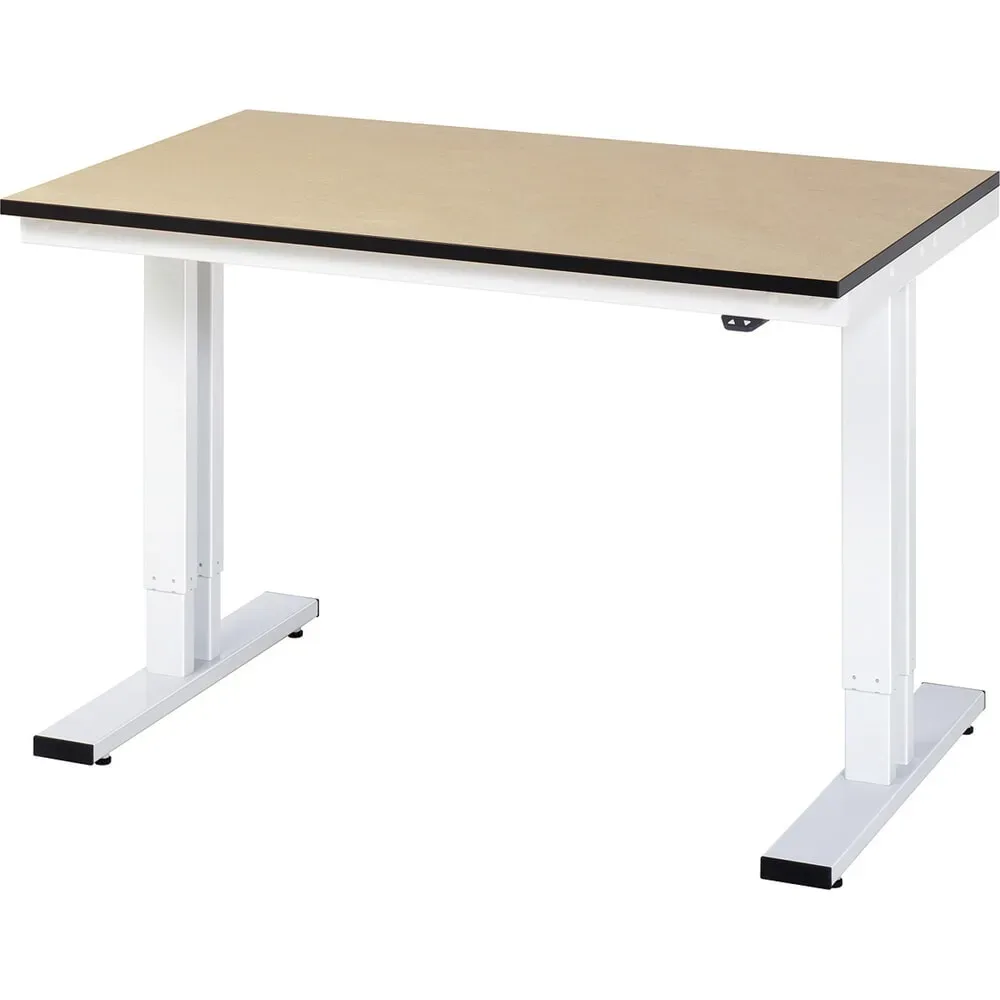 Rau Werktisch Adlatus, elektrisch höhenverstellbar, 22 mm MDF-Platte, bis 300 kg, B 1250 x T 800 x H 720-1120 mm, braun/lichtgrau