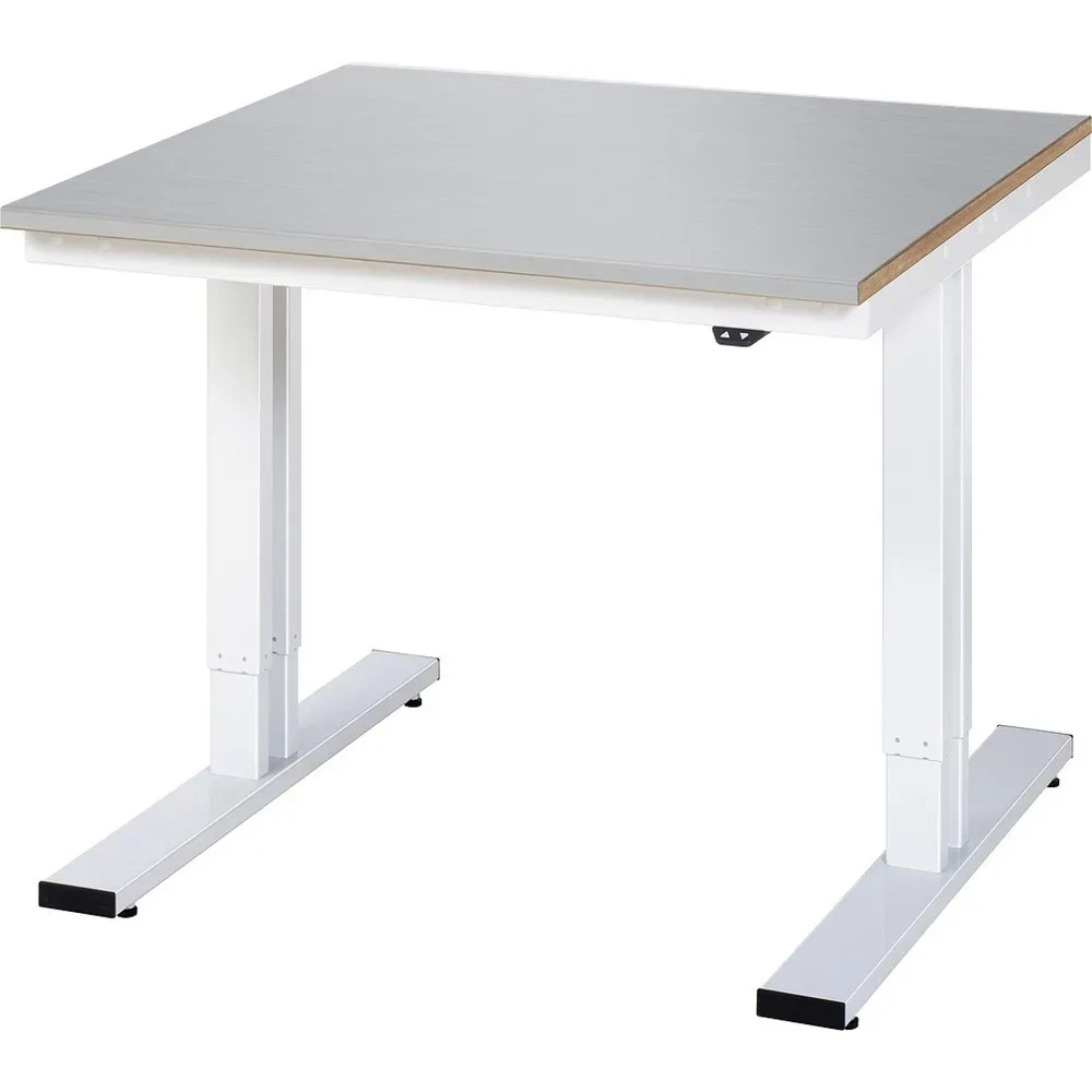 RAU elektrisch höhenverstellbarer Werktisch Serie adlatus 300, HxBxT 720-1.120 x 1.000 x 1.000 mm, Edelstahlblech-Belag