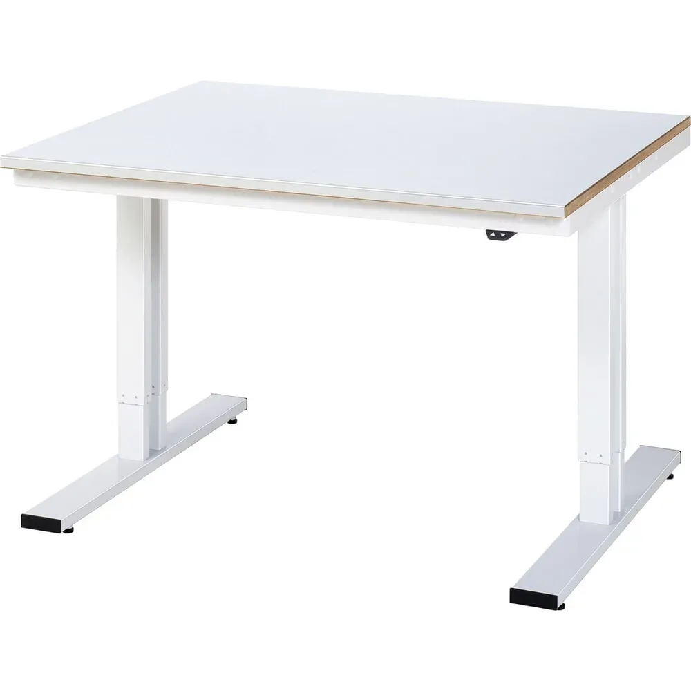 Rau Werktisch Adlatus, elektrisch höhenverstellbar, 25 mm MDF-Platte mit Stahlblechbelag, 300 kg, B 1250 x T 1000 x H 720-1120 mm, silber/lichtgrau