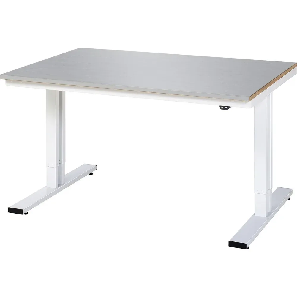 RAU elektrisch höhenverstellbarer Werktisch Serie adlatus 300, HxBxT 720-1.120 x 1.500 x 1.000 mm, Edelstahlblech-Belag Arbeitsplatte