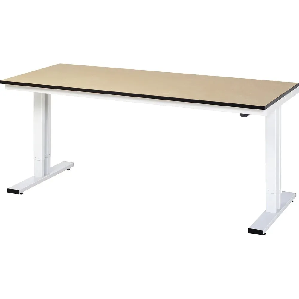 Rau Werktisch Adlatus, elektrisch höhenverstellbar, 22 mm MDF-Platte, bis 300 kg, B 2000 x T 800 x H 720-1120 mm, braun/lichtgrau