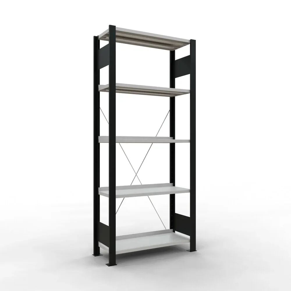 SCHULTE Aktenregal GF, einseitig, mit Endanschlägen, FL 85 kg, schwarz, HxBxT 1.800 x 750 x 300 mm