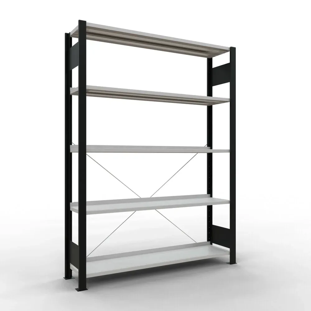 SCHULTE Aktenregal GF, einseitig, mit Endanschlägen, FL 85 kg, schwarz, HxBxT 1.800 x 1.300 x 300 mm