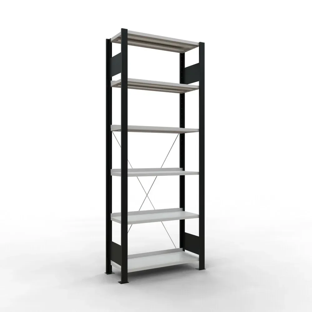 SCHULTE Aktenregal GF, einseitig, mit Endanschlägen, FL 85 kg, schwarz, HxBxT 2.000 x 750 x 300 mm