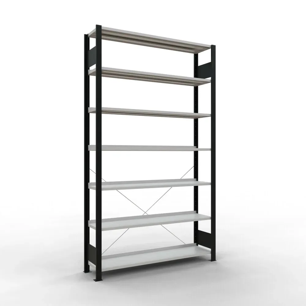 SCHULTE Aktenregal GF, einseitig, mit Endanschlägen, FL 85 kg, schwarz, HxBxT 2.300 x 1.300 x 300 mm
