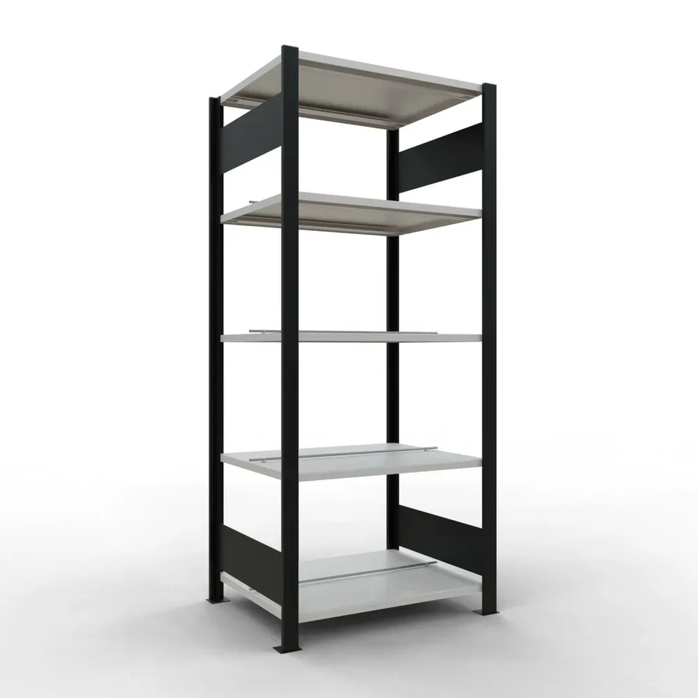 SCHULTE Aktenregal GF, doppelseitig, mit Mittelanschlägen, FL 150 kg, schwarz, HxBxT 1.800 x 750 x 600 mm