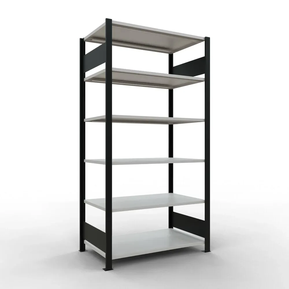 Schulte Lagertechnik Büroregal Stecksystem MultiPlus150, Grundregal, 6 Fachböden, ohne Mittelanschlag, B 1000 x T 600 x H 2000 mm, Schwarz/Lichtgrau