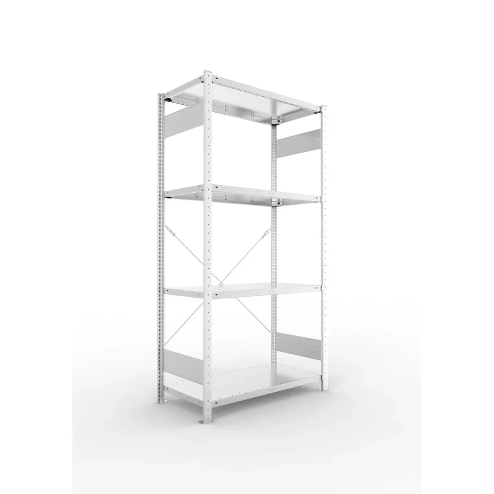 META Fachbodenregal verzinkt mit 4 Stahlblechböden, Fachlast 150 kg, HxBxT 2.000 x 1.056 x 536 mm