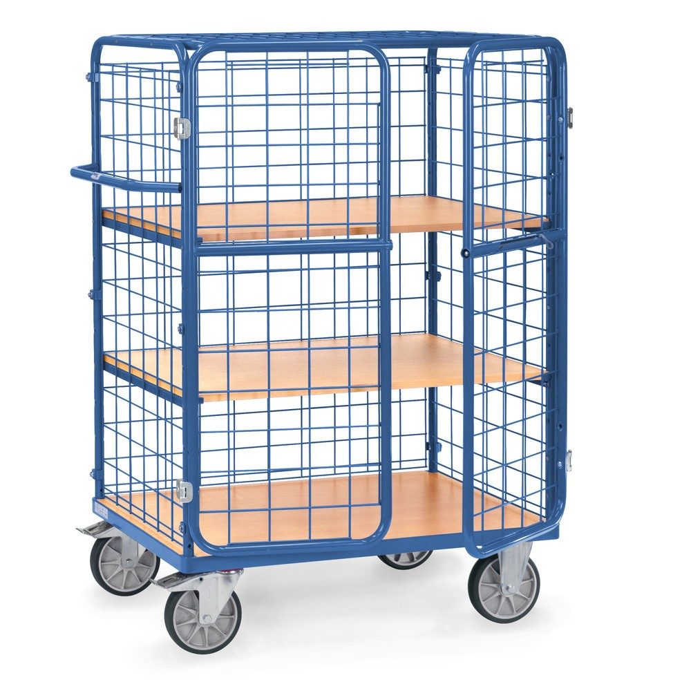 fetra® Etagenwagen mit Flügeltüren, Tragkraft 600 kg, 3 Etagen à 1.000 x 600 mm