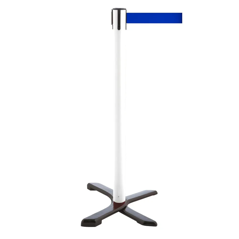 RS-GUIDESYSTEMS® Absperrpfosten Kreuzfuss, Gurtlänge 2,3 m, weiss, blau