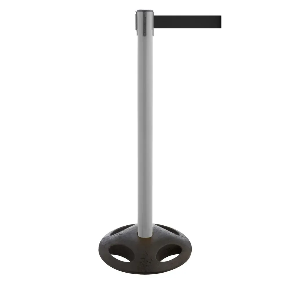 RS-GUIDESYSTEMS® Gurt-Absperrpfosten, Bodenteller aus Verbundwerkstoff, Gurtbreite 100 mm, anthrazit, schwarz