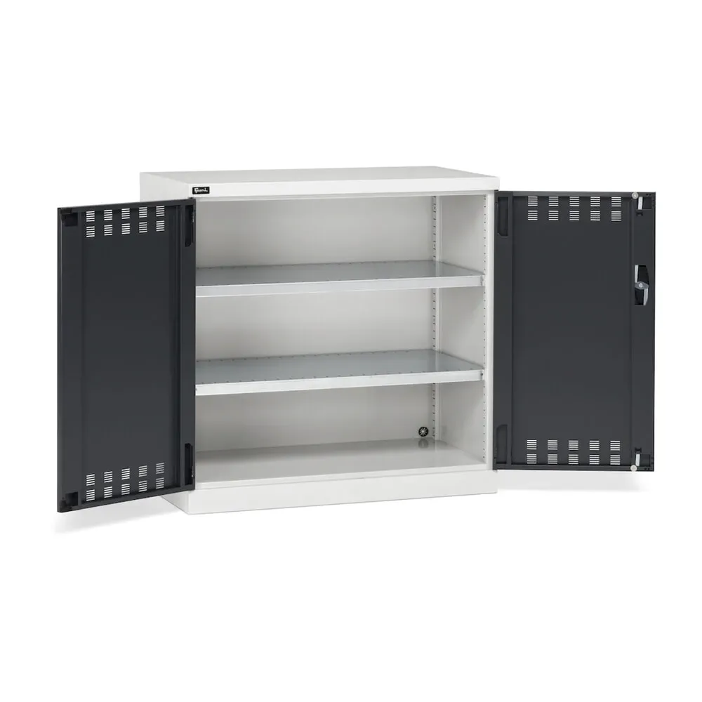 Fami PERFOM Beistellschrank, 2 Fachböden, perforierte Flügeltüren, HxBxT 1.000 x 1.023 x 555 mm, lichtgrau, anthrazit