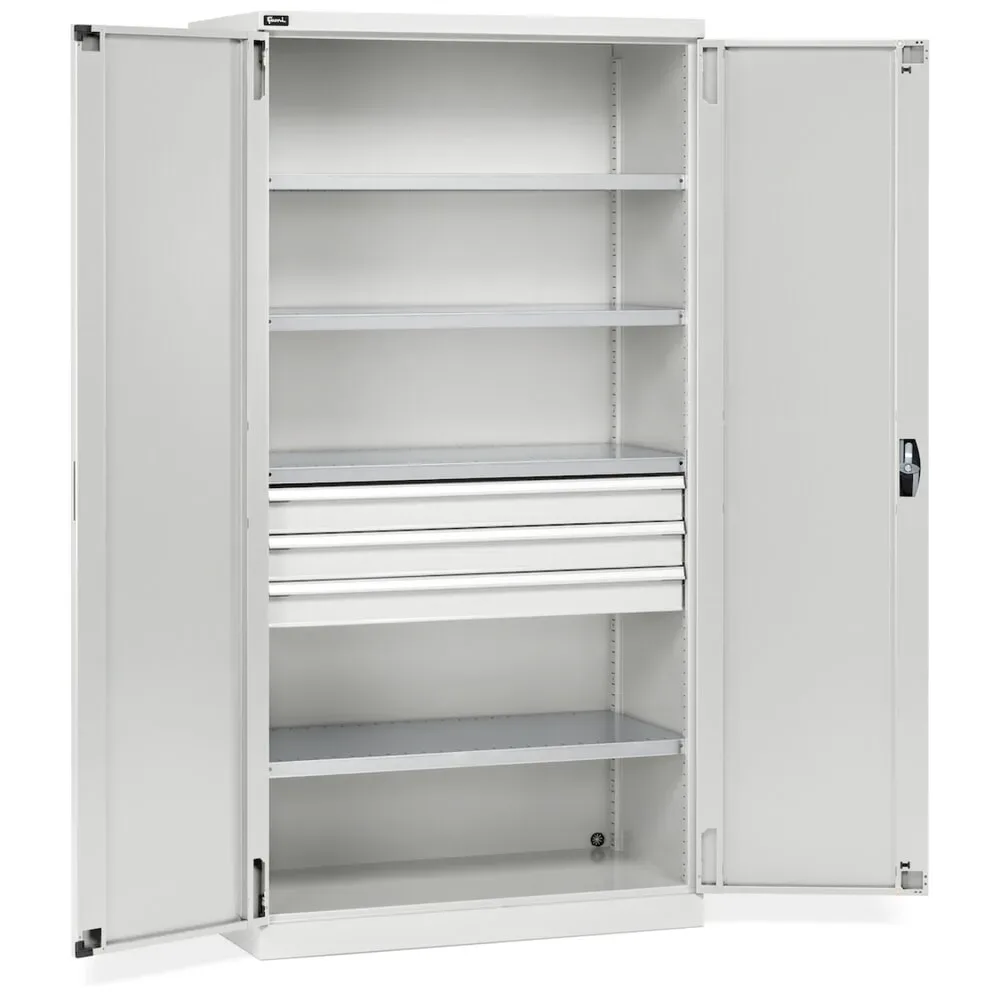 Fami PERFOM Flügeltürschrank, 3 Schubladen, 4 Fachböden, HxBxT 2.000 x 1.023 x 555 mm, lichtgrau