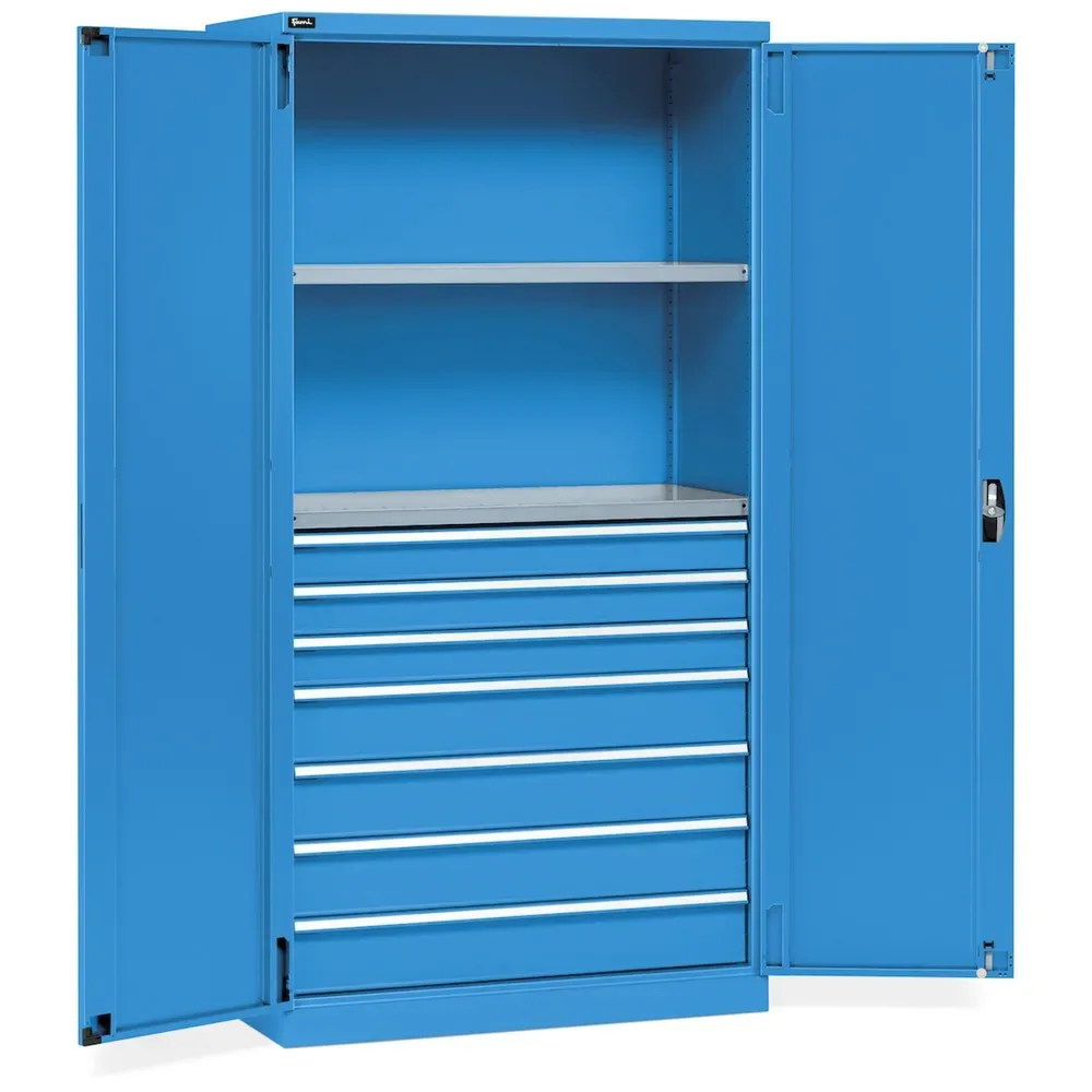 Fami PERFOM Flügeltürschrank, 7 Schubladen, 2 Fachböden, HxBxT 2.000 x 1.023 x 555 mm, lichtblau