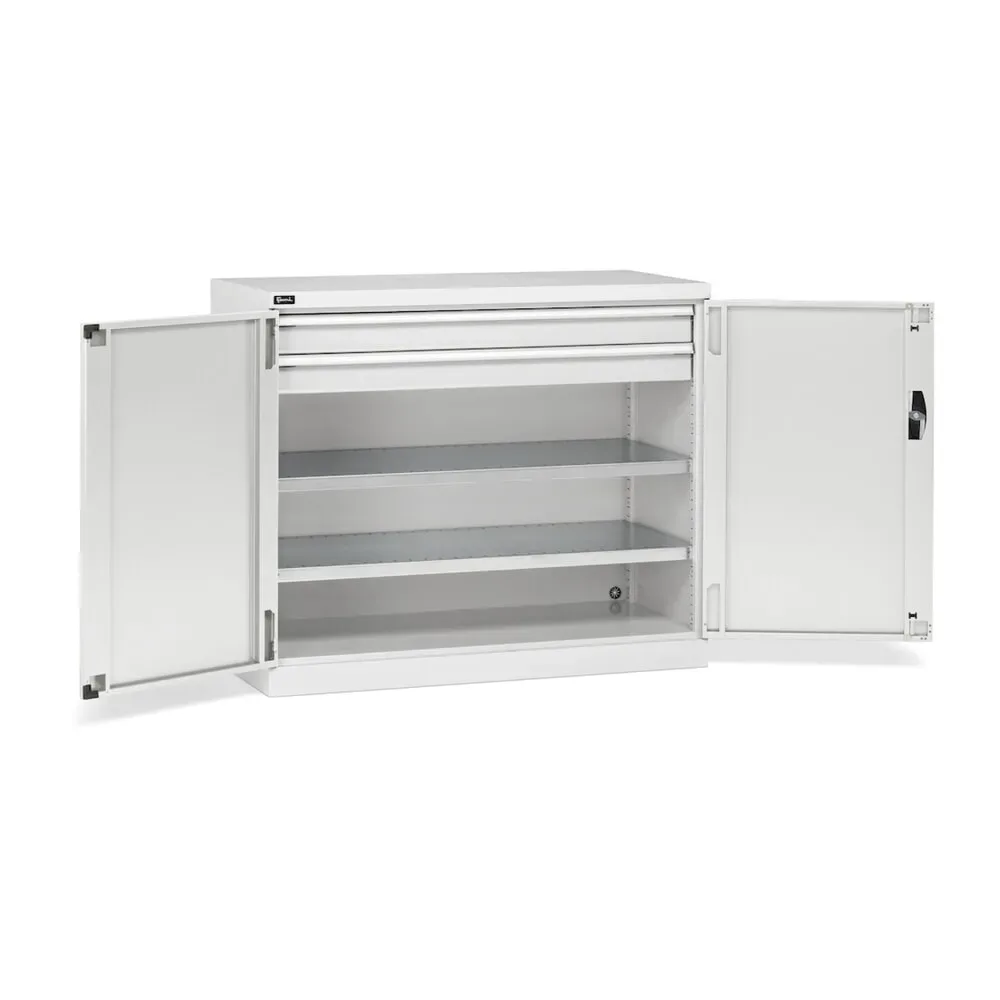 Fami PERFOM Flügeltürschrank, 2 Schubladen, 2 Fachböden, HxBxT 1.000 x 1.193 x 555 mm, lichtgrau