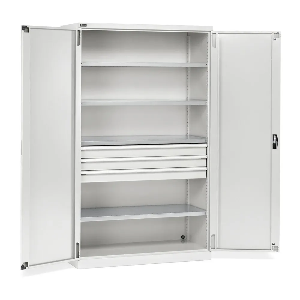 Fami PERFOM Flügeltürschrank, 3 Schubladen, 4 Fachböden, HxBxT 2.000 x 1.193 x 555 mm, lichtgrau