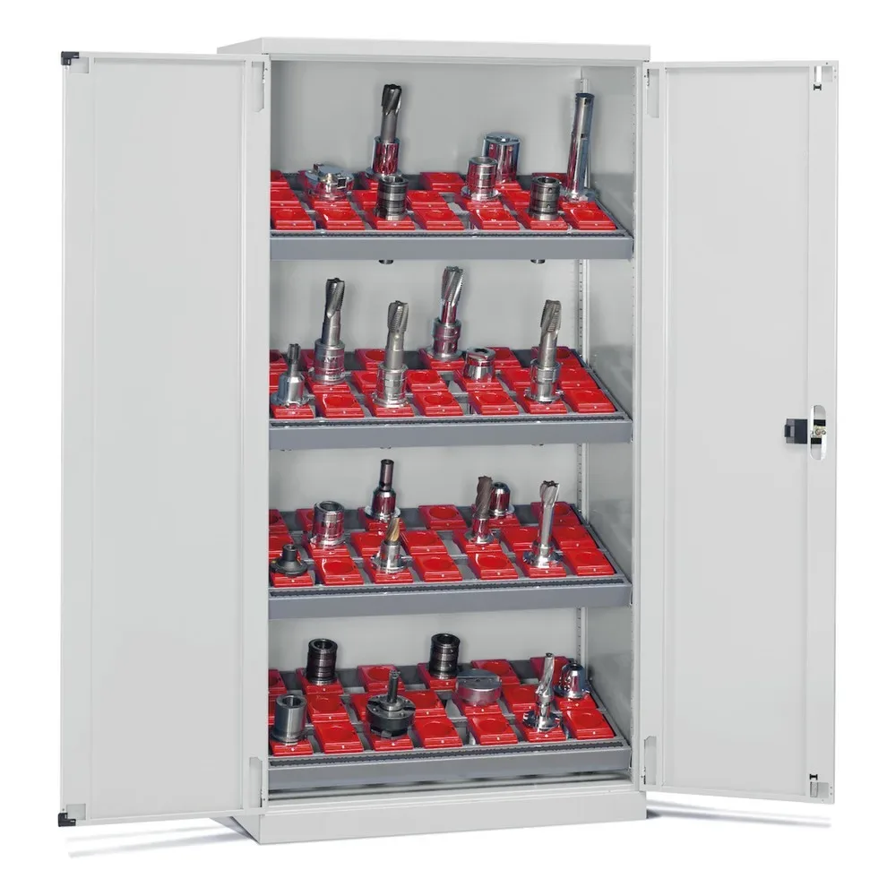 Fami PERFOM Lagersystem für CNC-Werkzeuge, 4 Fachböden, HxBxT 2.000 x 1.023 x 555 mm, 50 Werkzeugeinsätze ISO 50, lichtgrau