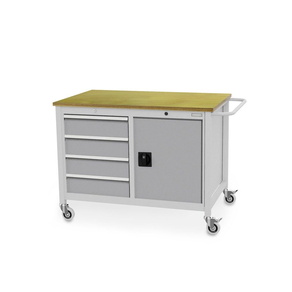 Bedrunka+Hirth Mobile Werkbank, Schrank, 4 Schubladen, weissaluminium