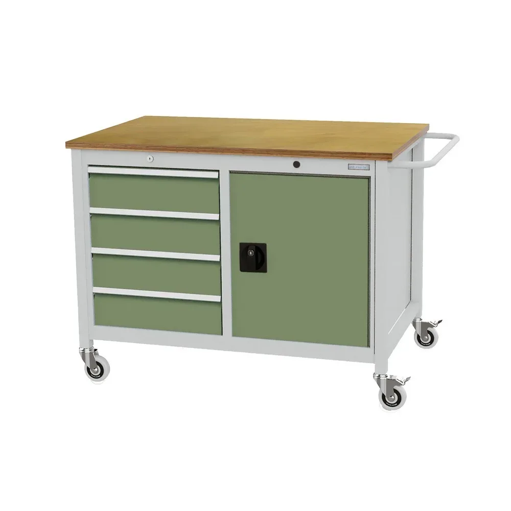 Bedrunka+Hirth Mobile Werkbank, Schrank, 4 Schubladen, resedagrün
