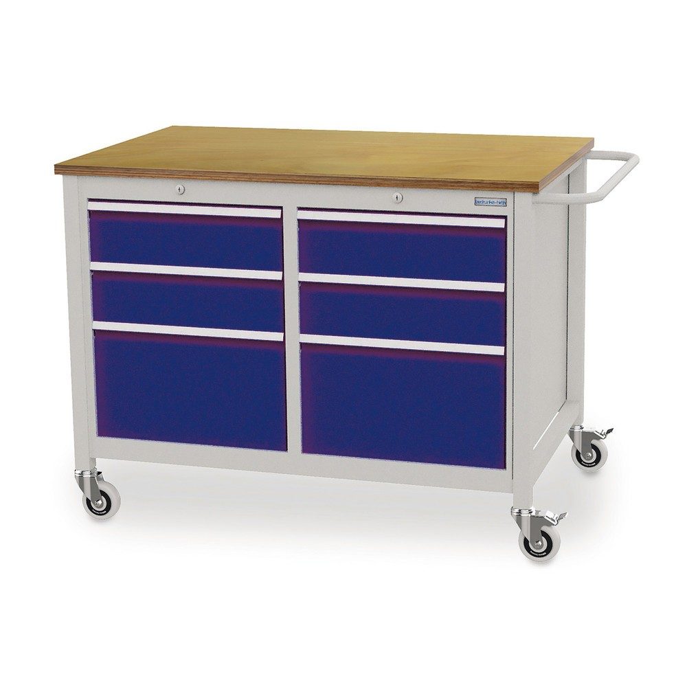 Bedrunka+Hirth Mobile Werkbank, 6 Schubladen, enzianblau