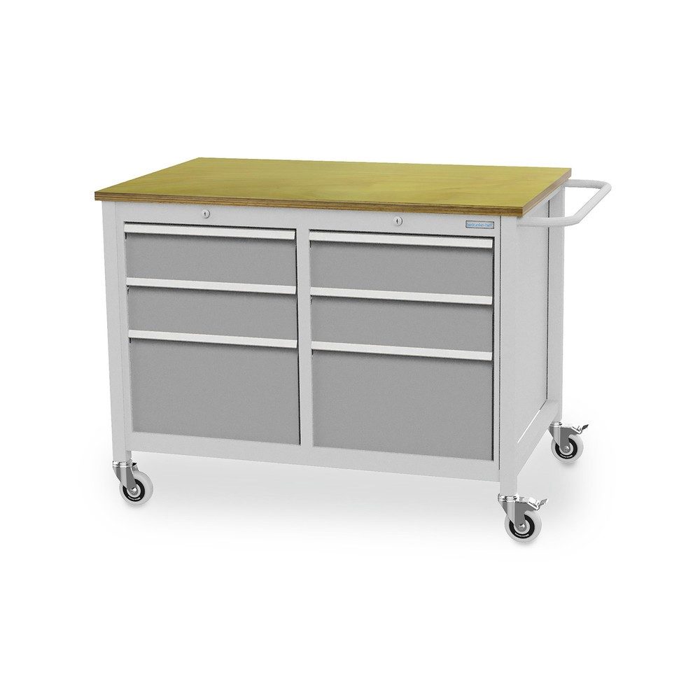 Bedrunka+Hirth Mobile Werkbank, 6 Schubladen, weissaluminium