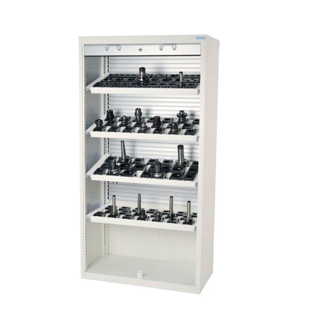 Bedrunka+Hirth Hochschrank für CNC-Werkzeuge mit Aluminiumrollladen, HxBxT 1.950 x 1.000 x 500 mm, Werkzeugeinsatz HSK A63 (64 Stück)