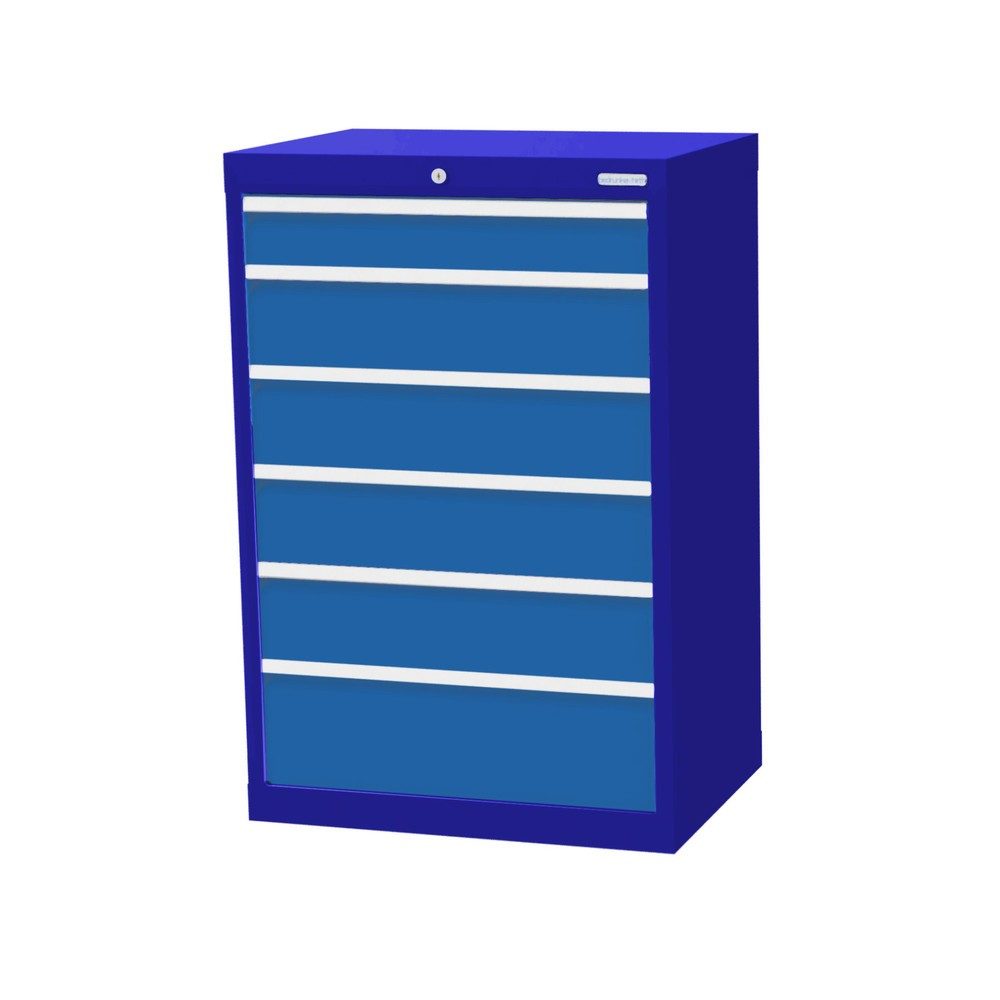 Bedrunka+Hirth Schubladenschrank Profi, Schubladen 1x100 + 4x150 + 1x200 mm, HxBxT 1.019 x 680 x 500 mm, enzianblau/lichtblau