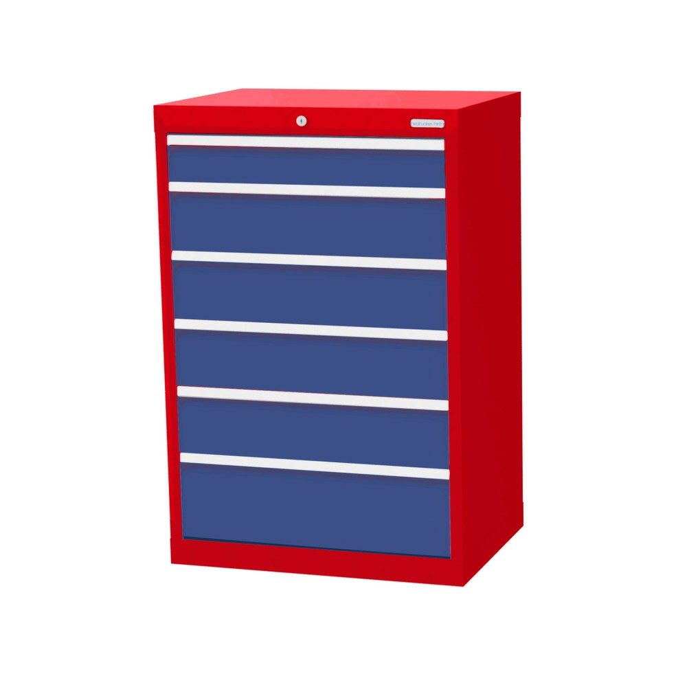 Bedrunka+Hirth Schubladenschrank Profi, Schubladen 1x100 + 4x150 + 1x200 mm, HxBxT 1.019 x 680 x 500 mm, verkehrsrot/lichtblau