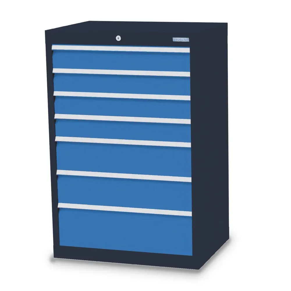 Bedrunka+Hirth Schubladenschrank Profi, Schubladen 4x100 + 2x150 + 1x200 mm, HxBxT 1.019 x 680 x 500 mm, anthrazitgrau/lichtblau